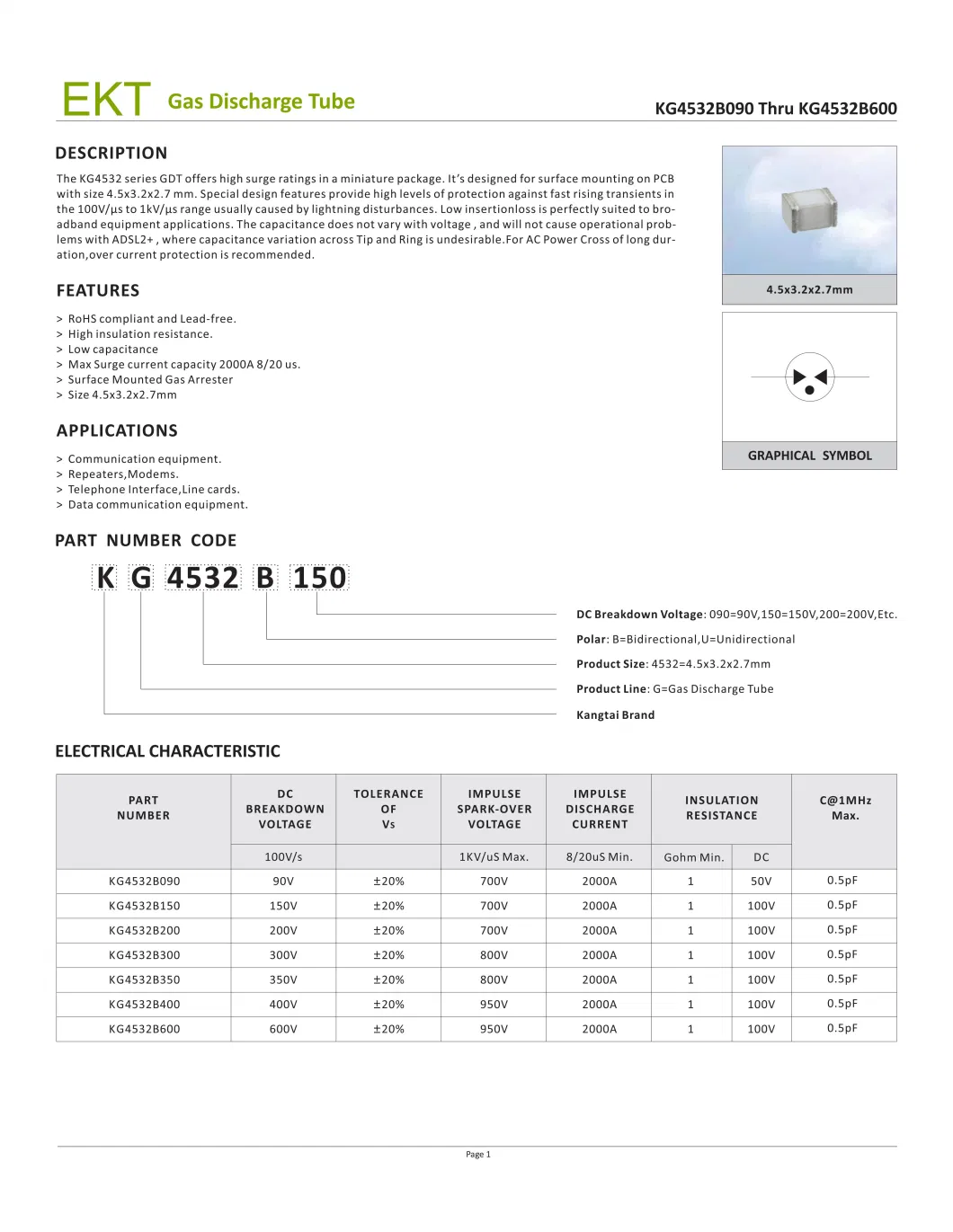 Gas Discharge Tube Gdt 4532 Supplied From Stock