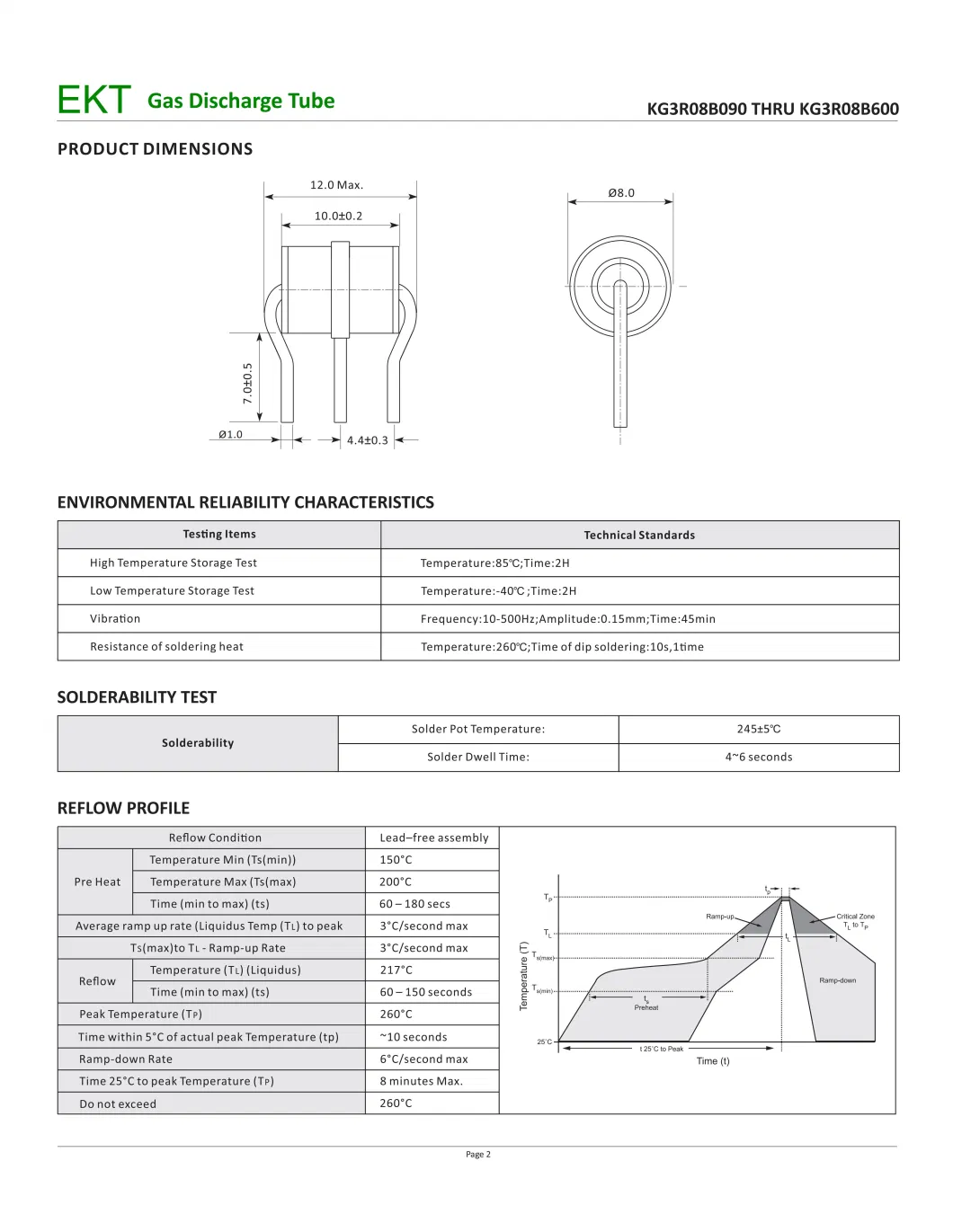 Gas Discharge Tube Gdt Kg3r08 with Stable Breakdown Voltage